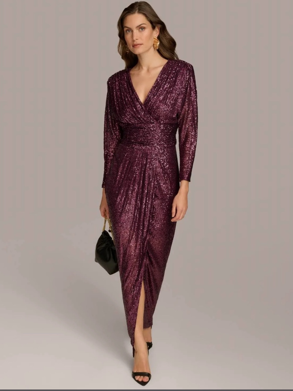 Donna Karan Plum Sequin Wrap Midi Dress